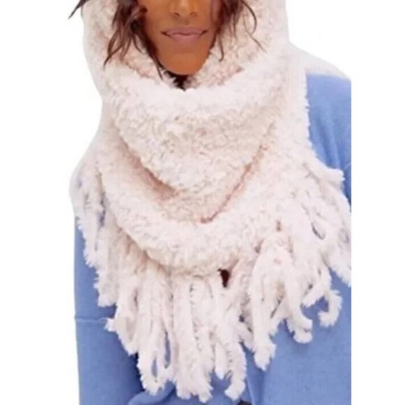 New Free People Cascade Fringe Cowl Neck Scarf Pink Quartz Snood - Picture 1 of 5